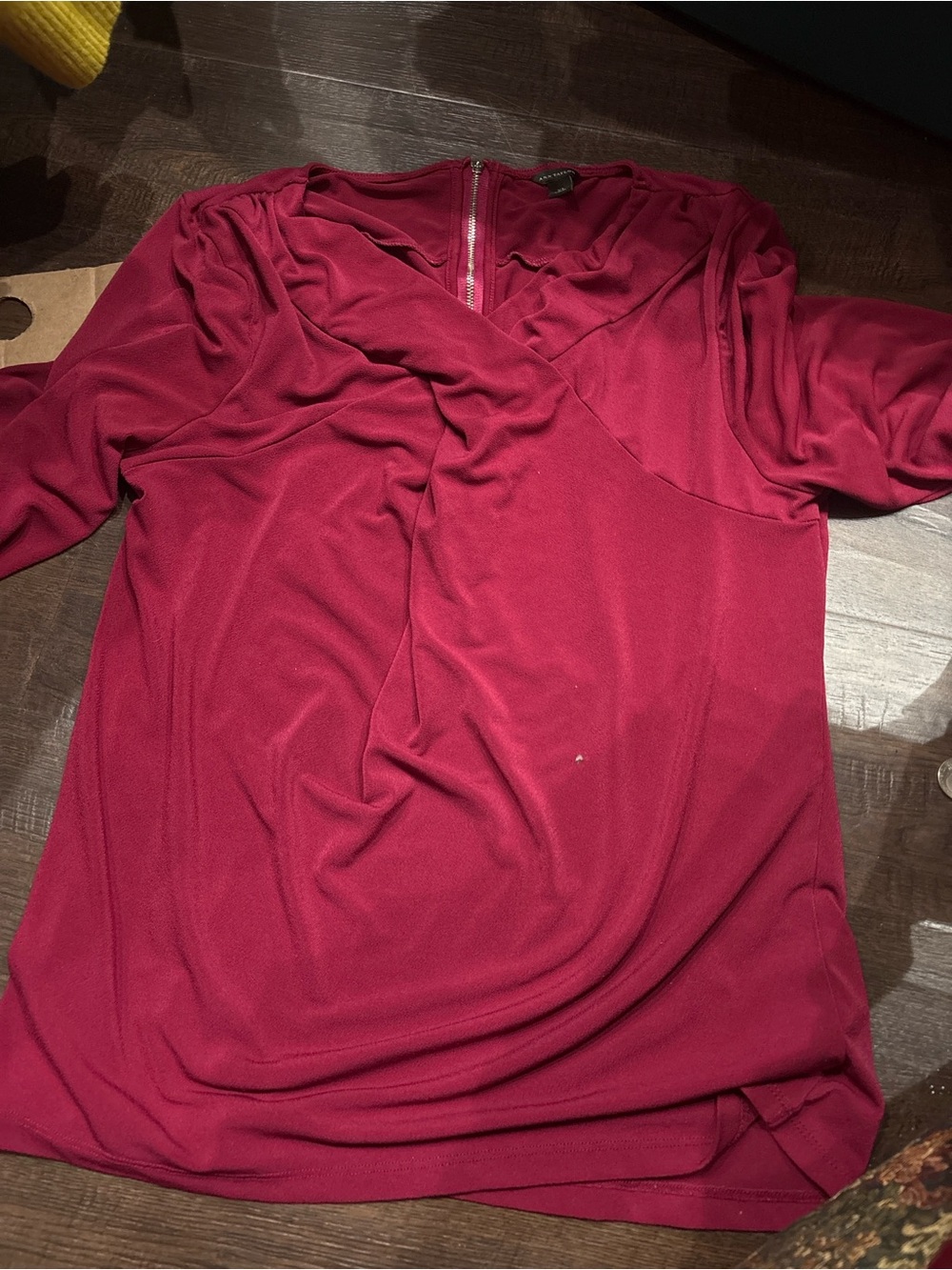 Ann Taylor Long Sleeve V-Neck Draped Top in Berry